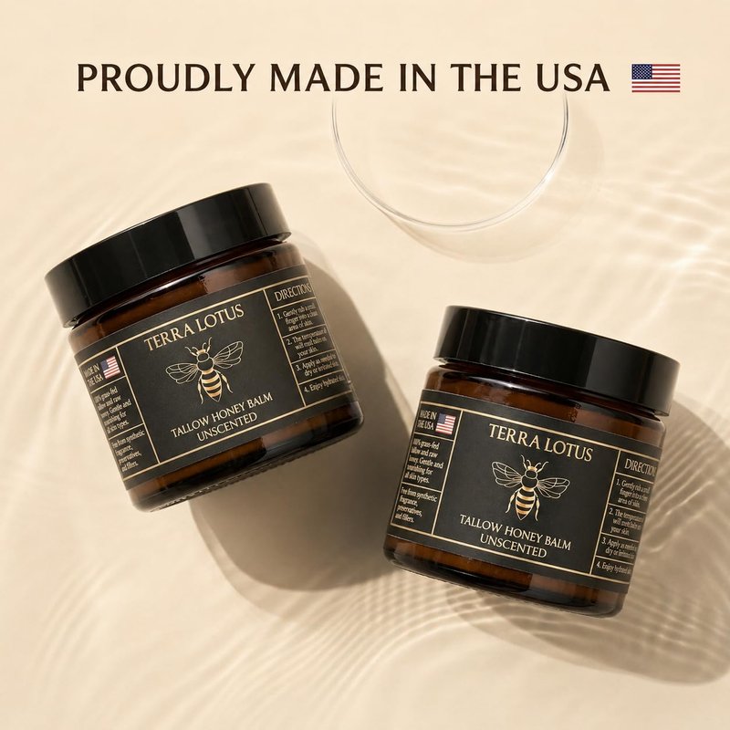 Organic Grass-Fed Beef Tallow Balm with Raw Honey - All-Natural Moisturizer for Soft Skin | 2 Oz, Lavender