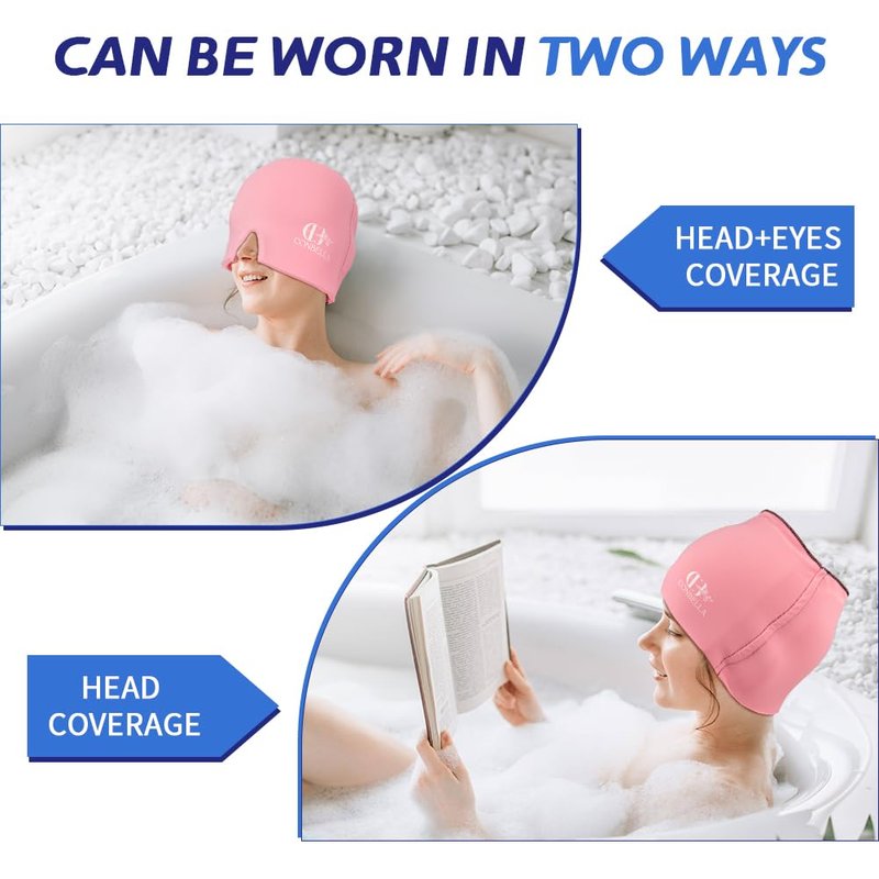 Migraine Relief Cap, Soothing Headache Ice Face Mask Products, Hot and Cold Therapy, Migraine Headache Relief Cap for Migraine, Sinus, Puffy Eyes, Tension, Stress and Hangover(Pink)