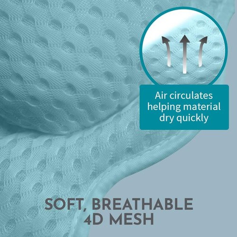WONDERfoam Thick Padded Ergonomic Bath Pillow for Tub, Support for Head Neck and Back, Slip-Resistant, Machine Washable Breathable Quick Dry Mesh Bathtub Headrest Pillows, Rest Accessories, Spa Blue