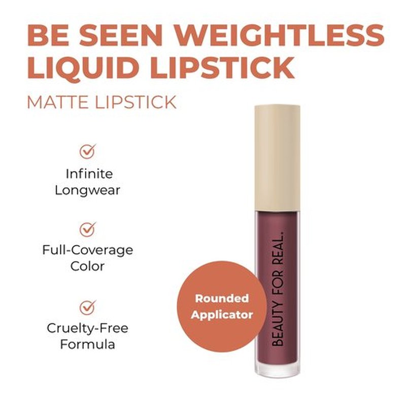 Beauty For Real Be Seen Weightless Liquid Lipstick, Viral - Chestnut Rose - Matte, Full-Coverage, Longwear Color - Non-Drying Formula with Jojoba & Avocado Oils - Cruelty Free