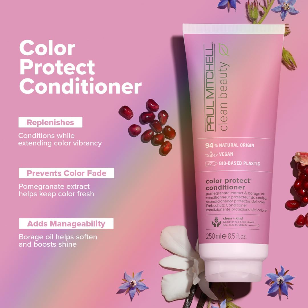 Paul Mitchell Clean Beauty Color Protect Conditioner, Replenishes, Extends Color Vibrancy, For Color-Treated Hair