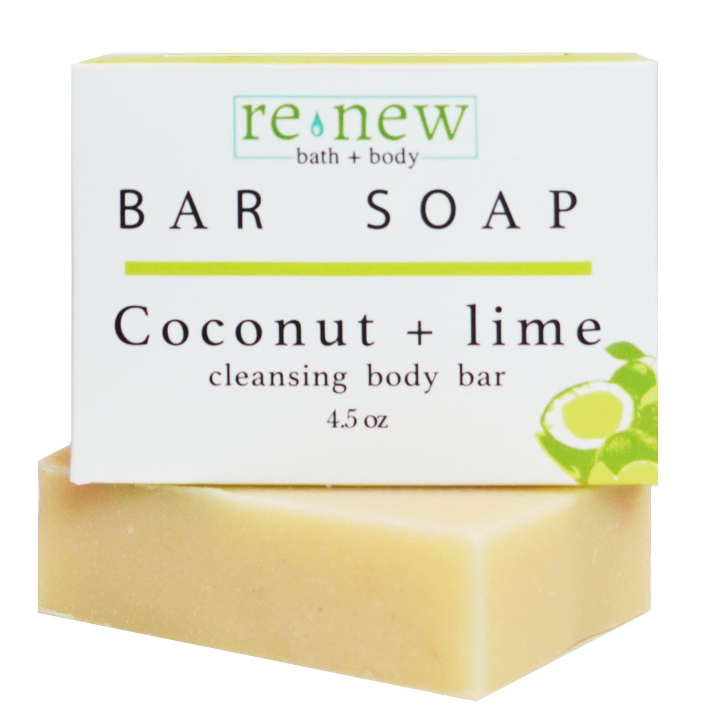 renew bath + body Natural Bar Soap, Coconut & Lime, Handmade in the USA by Cold Process with a Moisturizing Oil Blend Infused with Shea Butter - 5 Pack, 4.5 ounce bars