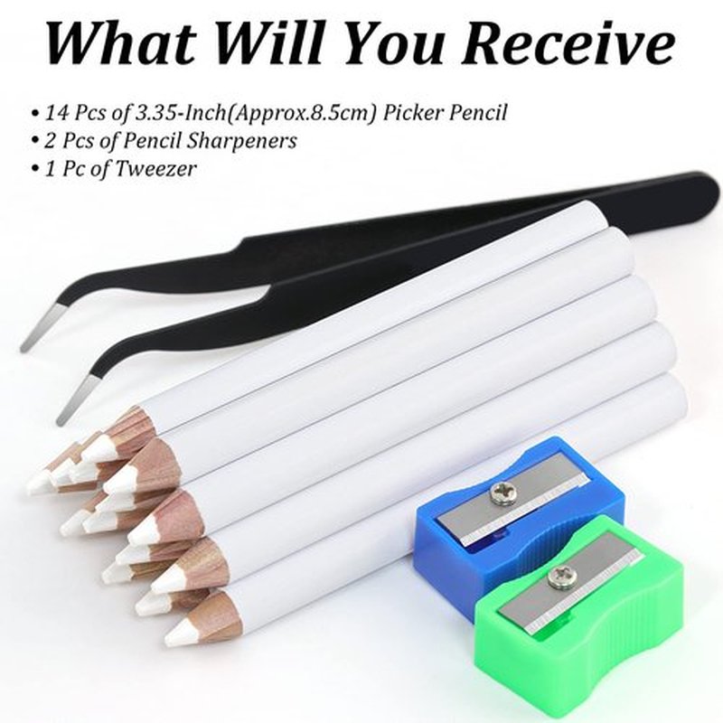 Rhinestones Picker Pencil for Nail Art Gem Crystal Pick up Tool 3.35-inch Rhinestone Pickup Pen 14Pcs with Pencil Sharpener 2Pcs + Tweezer 1Pc