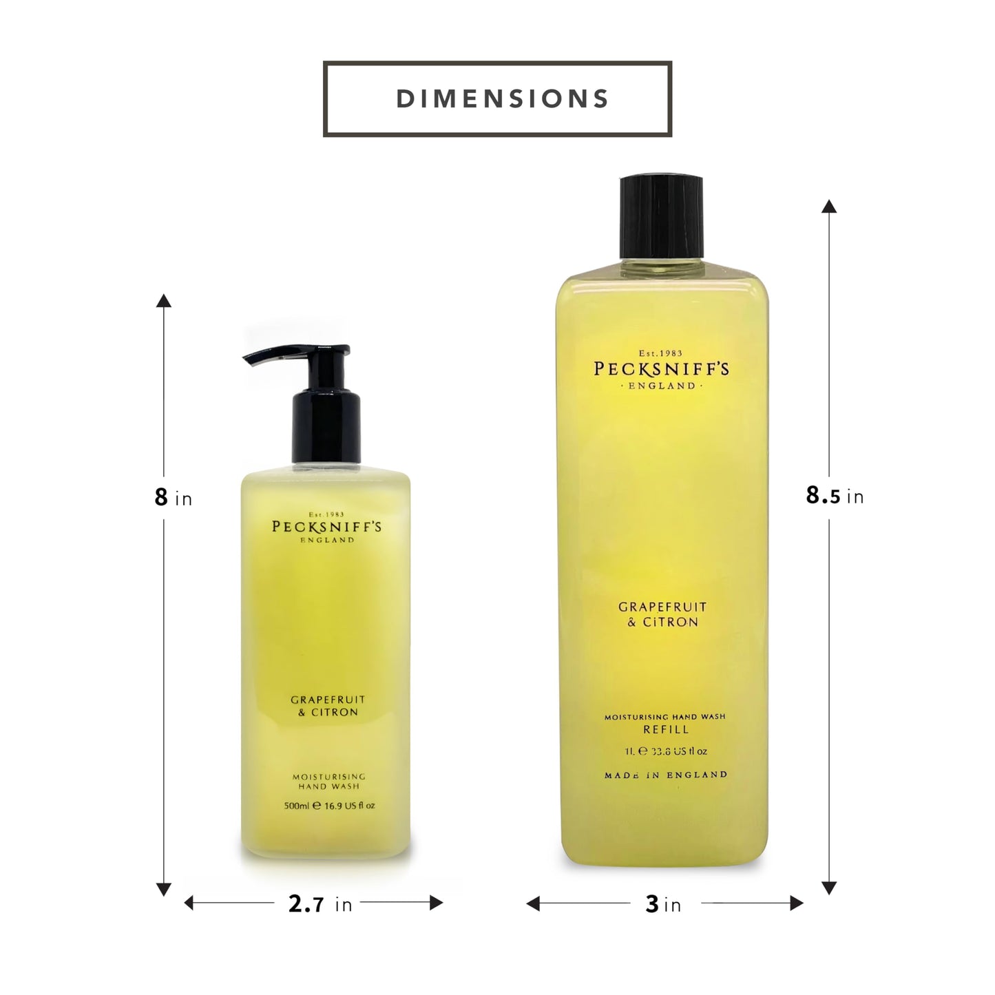 Pecksniff's Classic Moisturizing Hand Wash 500ml Set with 1L Refill (Grapefruit & Citron)