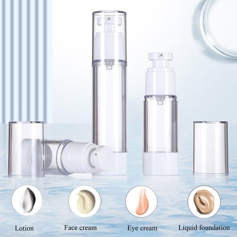 Qeuly 3 Pack Airless Pump Bottles Travel Size Pump Bottle Lotion Container Refillable Cosmetic Pump Dispensers for Foundation Moisturizer Shampoo Toiletry(0.5oz+1oz+1.7oz)
