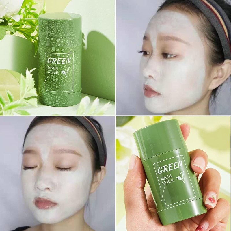 Porcolle 2 Pcs Green Tea Mask Stick for Face,10 Minutes Blackhead Remover with Green Tea Extract, Moisturizing Face mask, Green Mask Stick for Face Moisturizing