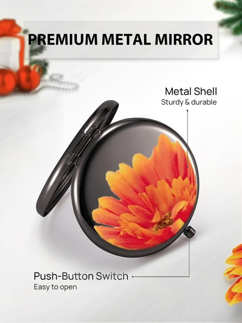 Getinbulk Compact Mirror, Set of 2 Double-Sided 1X/2X Magnifying Purse Pocket Makeup Mirrors(Round, Onyx Black)