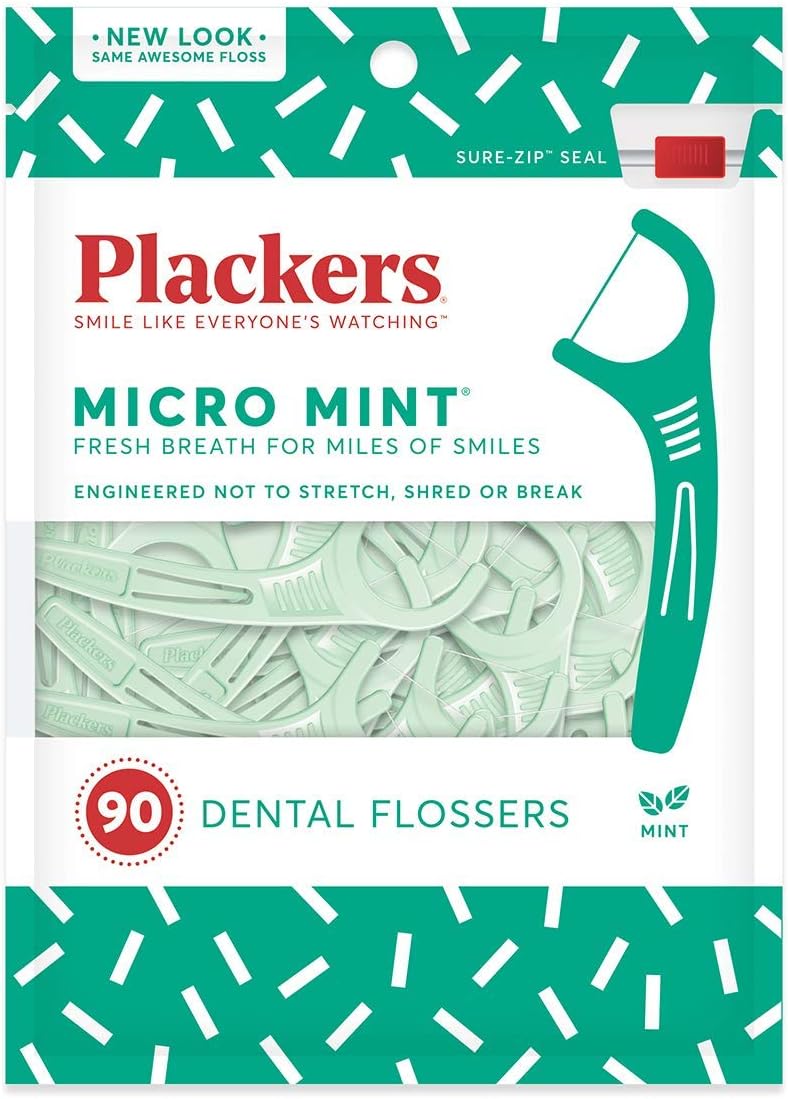 PLACKERS Micro Mint Freshens Breath, Dental Flossers Mint 90 Each ( Pack of 10)