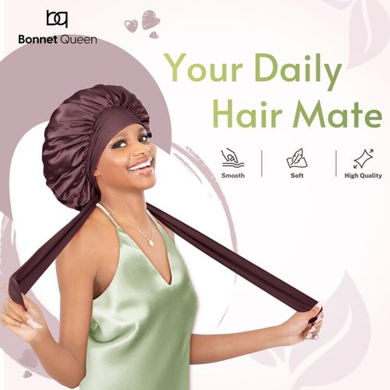 BONNET QUEEN Satin Bonnet Silk Bonnet for Sleeping Women Hair Bonnet Night Sleep Cap Scarf wrap for Curly Hair with tie Band Maroon