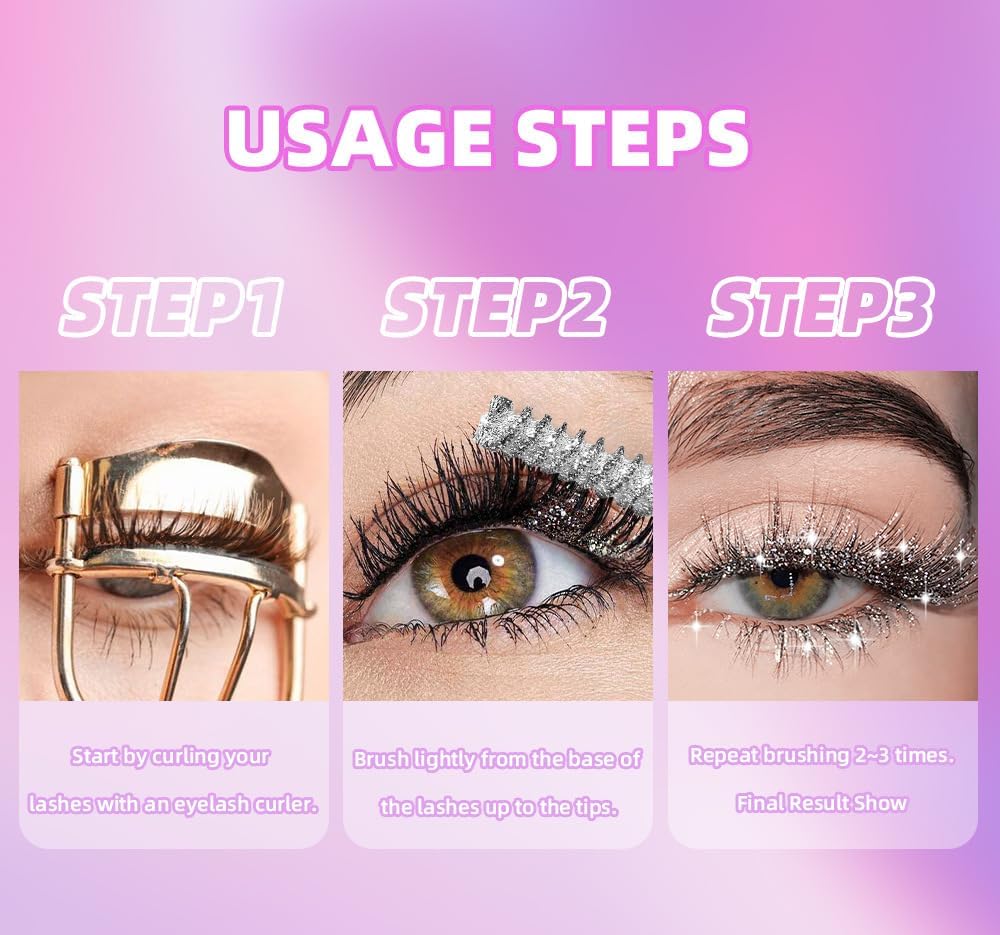 Question Beauty Glitter Mascara, Questionbeauty Glitter Mascara, Sparkle Mascara for Eyelashes, Glitter Shimmer Colored Mascara for Eyelashes, Waterproof Long Lasting (Mix)