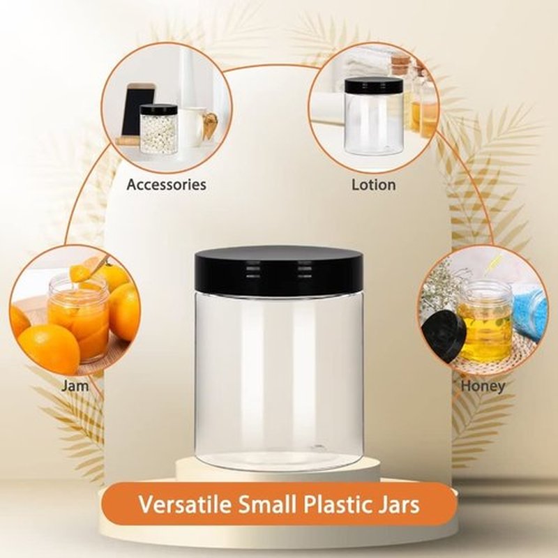 Jaisie.W 8oz Plastic Jars with Lids 36Pack, 8fl.oz Plastic Containers with Lids- Clear Food-grade Plastic Storage Containers with Black Screw Lid for Liquid and Solid Products (8fl.oz, 36Pack)