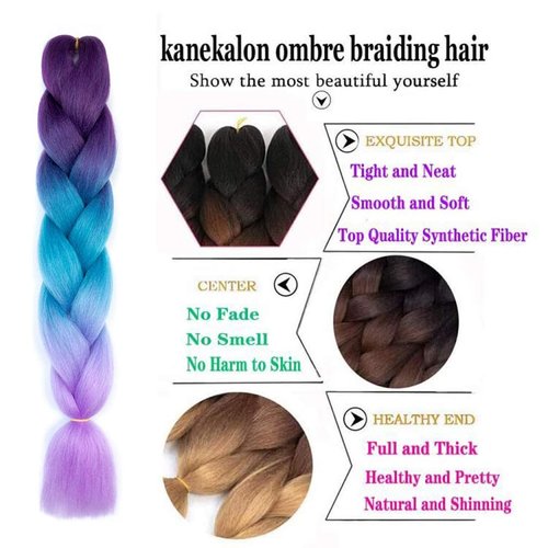 Xiaofeng Colorful Ombre Braiding Hair Extensions 24 Inch 3 Packs High Temperature Jumbo Crochet Braiding Hair for Box Twist Braids (24 Inch (Pack of 3), Rainbow 8)