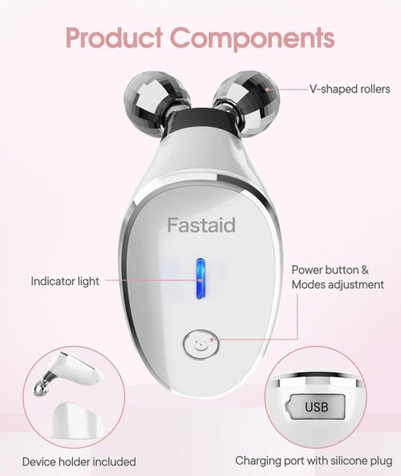 ELISHINE Microcurrent Facial Devices, Face Microcurrent Device, Facial Roller Massager for Double Chin, Boost Skin Care Products Absorption, Glossy White