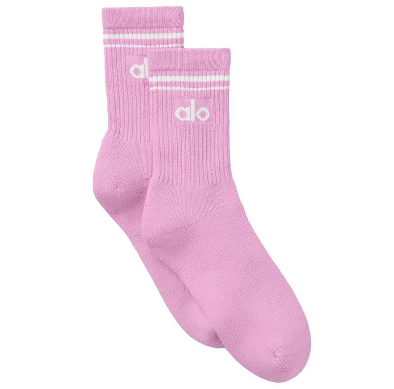 Alo Unisex Half-Crew Sock Sweet Pink Size Medium