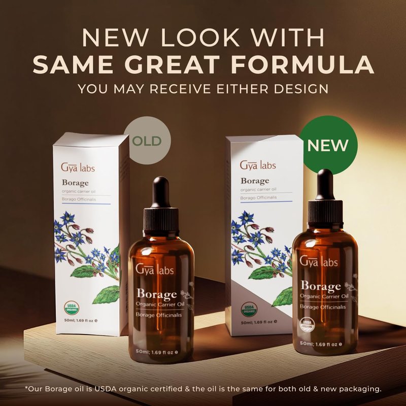 Gya Labs USDA Organic Borage Oil - 1.69 Fl Oz - Carrier Oil for Hair, Skin, Face, Scalp & Body Massage