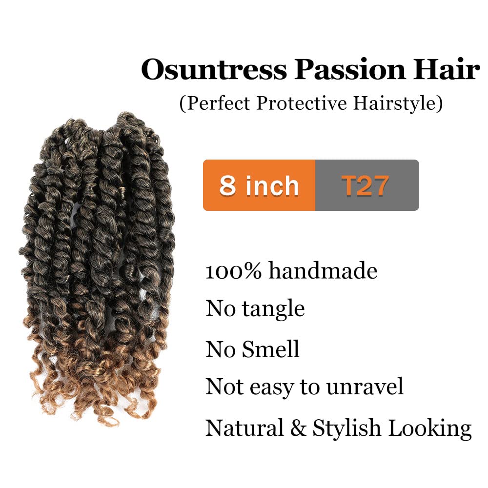 Passion Twist Hair 8 Inch 7 Packs Pre-twisted Short Passion Crochet Twist Hair Pre-Looped Crochet Passion Twist Soft Braids,T27(Ombre Honey Blonde)