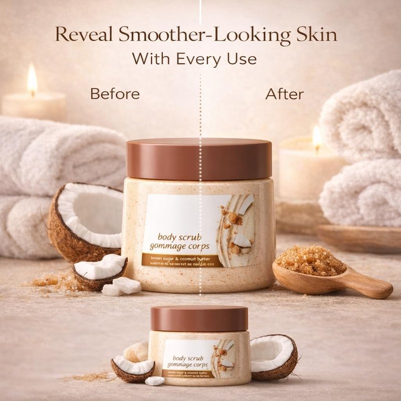 Brown Sugar and Coconut Scented Body Scrub, 15 oz Gentle Cleansing Body Polish with Smooth Texture for Daily Bath and Shower Use, Suitable for All Skin Types
