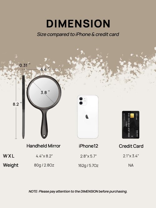 OMIRO Hand Mirror, Double-Sided Handheld Mirror 1X/3X Magnifying Mirror with Handle, Pack of 1 (Transparent Black)
