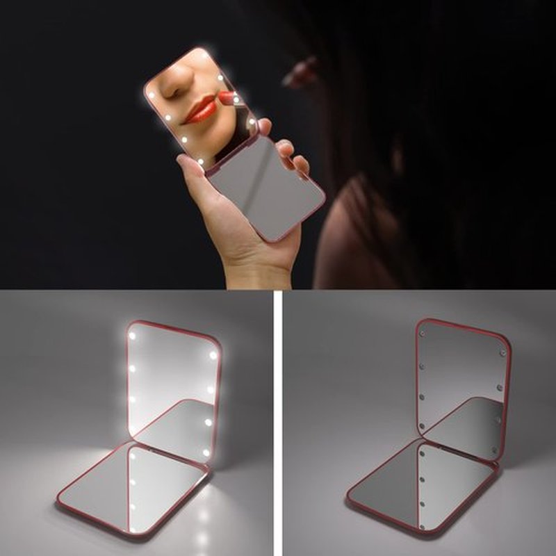 Kintion Pocket Mirror, 1X/3X Magnification LED Compact Travel Makeup Mirror with Light for Purse, 2-Sided, Portable, Folding, Handheld, Small Lighted Mirror for Gift, Wine Red