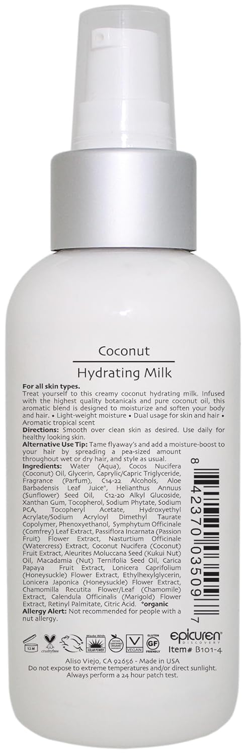 Coconut Hydrating Milk by Epicuren DISCOVERY - 4 oz Moisturizer for Dry Skin