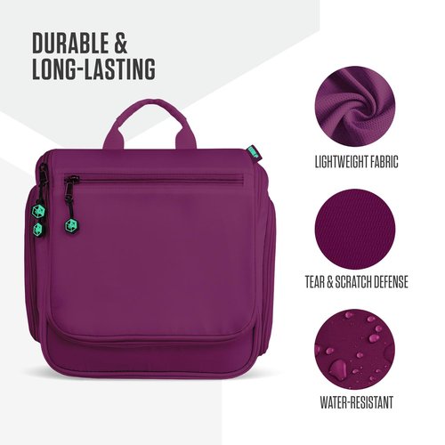 VENTURE 4TH Hanging Travel Toiletry Bag for Women & Men - Travel Organizer with Expandable Compartments & Removable Clear Pouch for Toiletries (Purple/Mint)