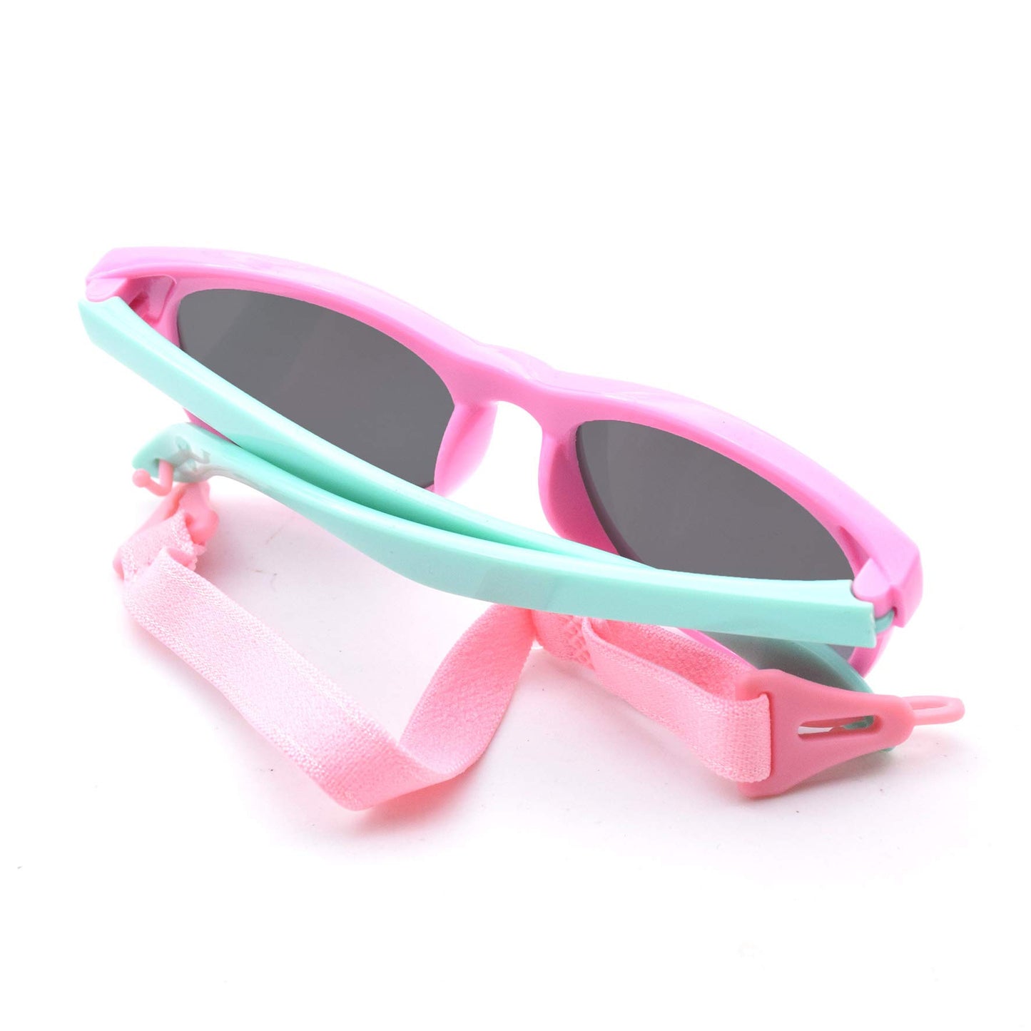 JUSLINK Flexible Polarized Baby Sunglasses for Toddler and Infant with Strap Age 1-6(Pink+Green)