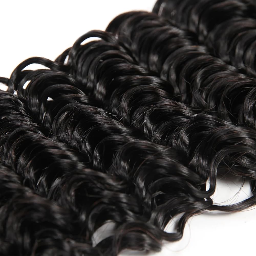 Deep Wave Bundles Human Hair Natural Black Color 8A Grade Brazilian Unprocessed Virgin Hair 14 Inch Loose Deep Wave Human Hair Bundles