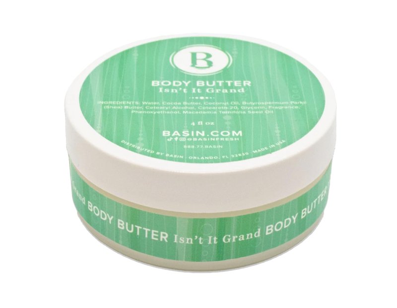 Basin Isn't It Grand Body Butter - Natural Green Clover & Aloe Scent Moisturizer with Shea Butter & Cocoa Butter - Luxurious Body Cream for All Skin Types - Made in USA