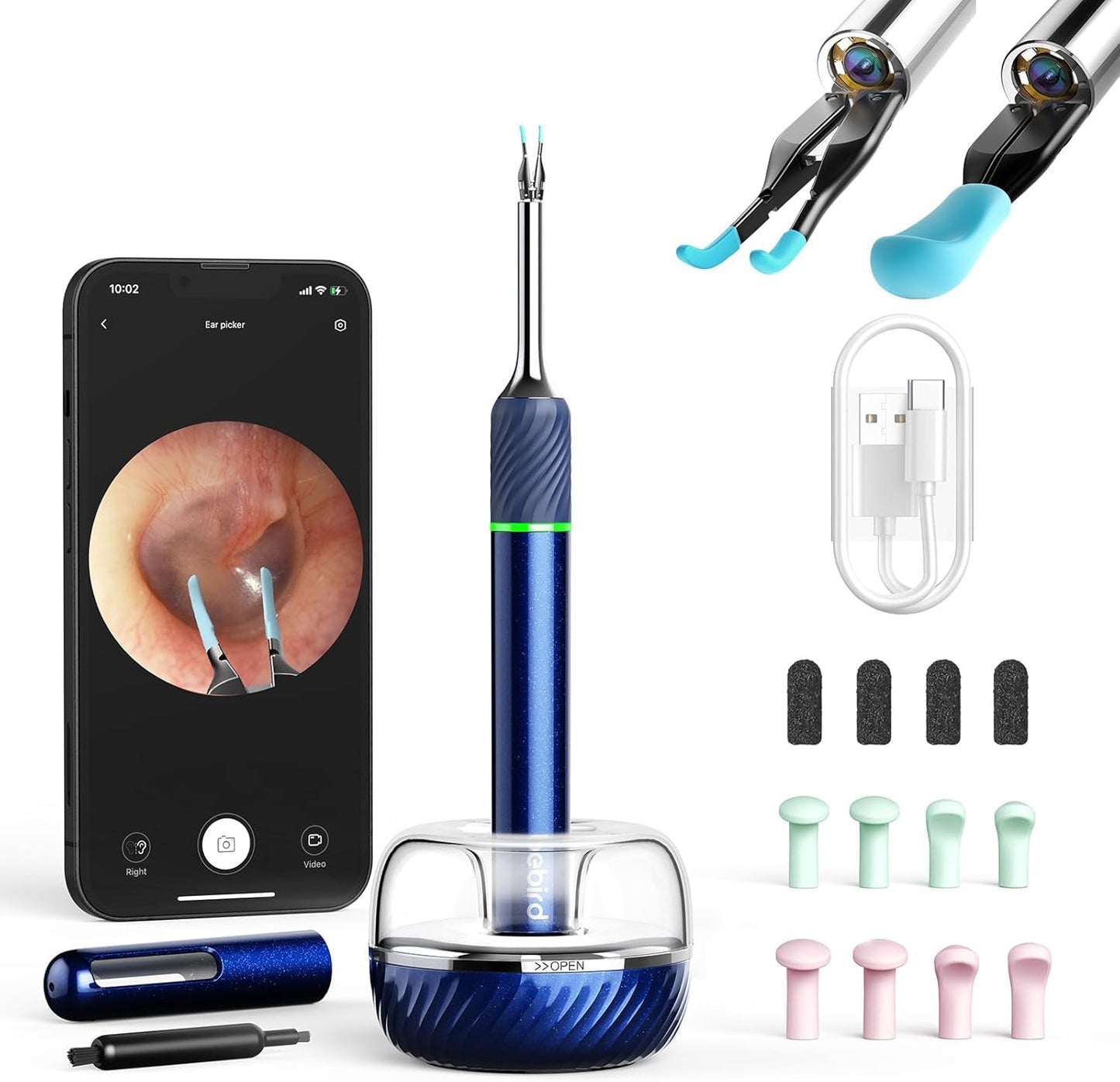Ear Wax Removal Tool Camera: Ear Camera Otoscope, Bebird Note5 Pro Ear Cleaner Tweezers, 10 Megapixels Earscope Camera, Earwax Removal Kit, 12 Ear Spoon, Hygiene Storage Base, Wax Cleaning Kit (Blue)