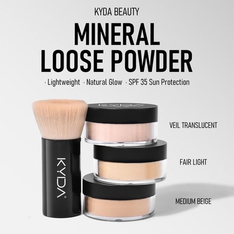 KYDA Mineral Powder, SPF 35 Translucent Shimmer Loose Setting Powder, Sheer Coverage, Weightless Oil Free Blurring Finishing Powder, with Foundation Brush, Veil Translucent
