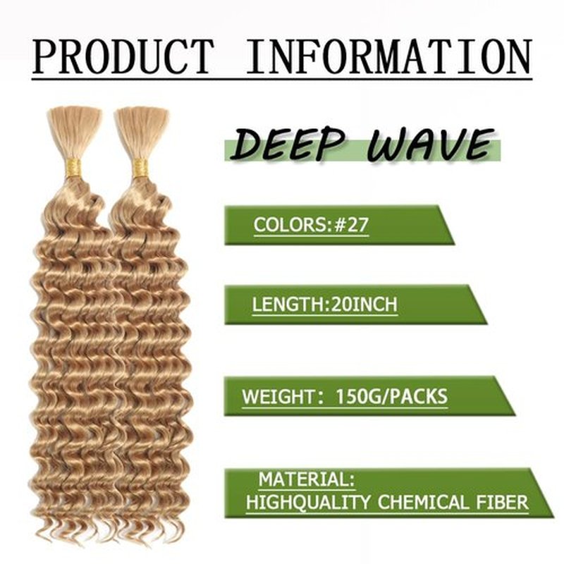Deep Wave Bulk hair for Braiding Wet and Wavy Micro Braiding Hair No Weft Faux Deep Wave Braiding Hair Extensions for Box Boho Braids 155g with 2Bundles #27 (20Inch)
