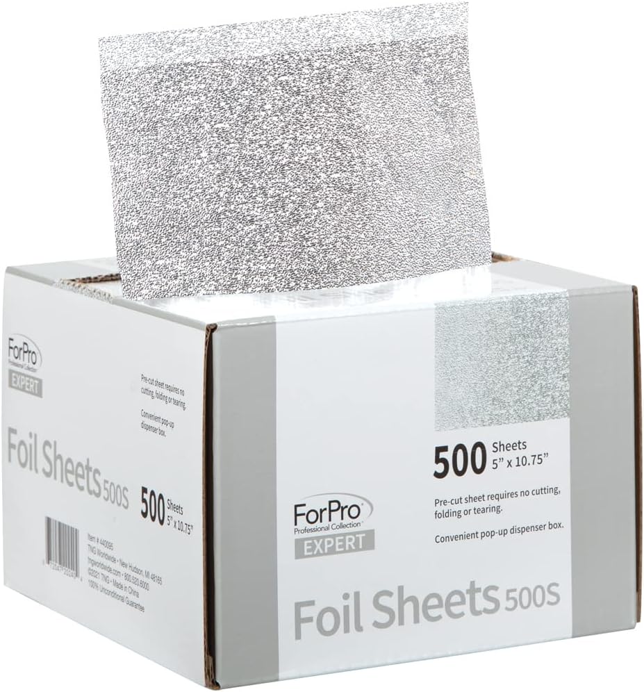 ForPro Expert Embossed Aluminum Foil Sheets 500S, Pop-Up Foil Dispenser, Hair & Food Safe, 5' W x 10.75' L, Pack of 2 (500-Count)