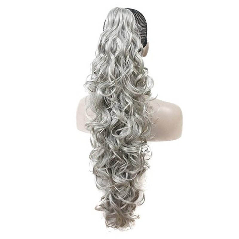 Lydell 30" Long Curly Styled Clip In Claw Ponytail Hair Extension Synthetic Hairpiece 280g with a jaw/claw clip (51 Silver Gray)