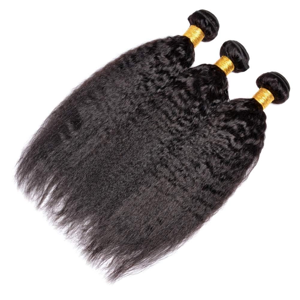 OLFORY Hair Bundles 12A Yaki Kinky Straight Human Hair 1 Bundles 100% Unprocessed Mongolian Virgin Human Hair Weave Extensions Natural Color Single Bundles (22 inch)