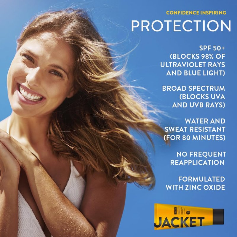 JACKET Sunscreen SPF 50+ | Mineral Sunscreen with Vitamin C | Water Resistant 80 Min, Natural, Reef Safe | UVA/UVB Broad Spectrum Protection for Face & Body, 4 FL Oz