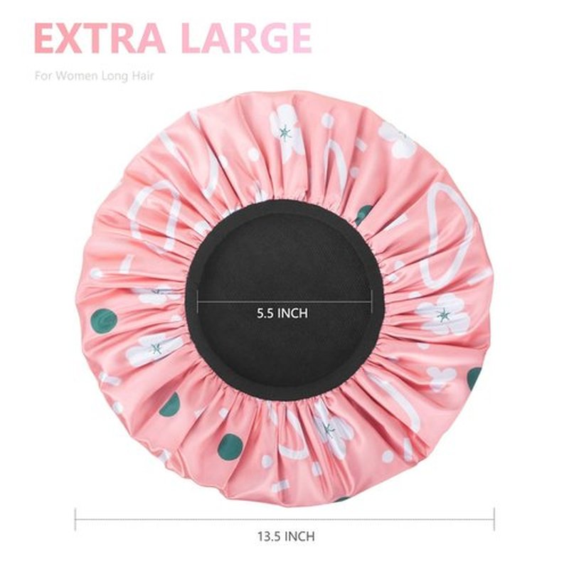 Aquior Shower Cap,Extra Large Triple Layer Bathing Cap with Dry Hair Function for Women Microfiber Terry Cloth Silky Satin 100%% Waterproof Reusable Long Hair Bath Caps (Pink Flora)
