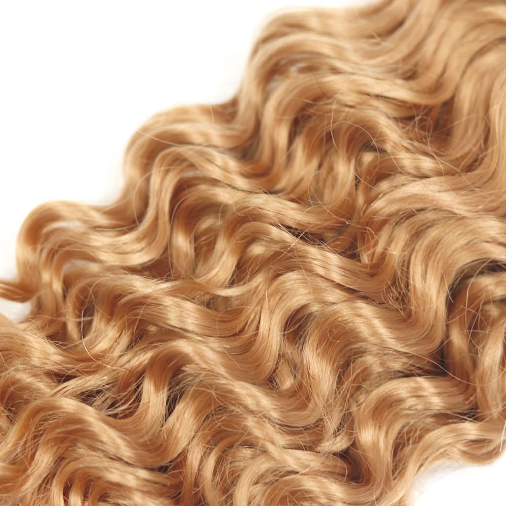 Blonde Deep Wave Human Hair Bundles #27 Human Hair Bundles 12 14 16 inch 3 Bundles Double Weft Honey Blonde Deep Wave Bundles 27 Wet and Wavy Bundles
