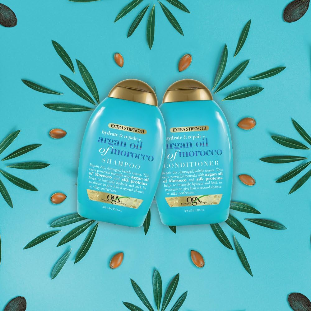 OGX Argan Oil Shampoo & Conditioner Set - Extra Strength Hydrate & Repair, 13 Fl Oz (2 Pack)