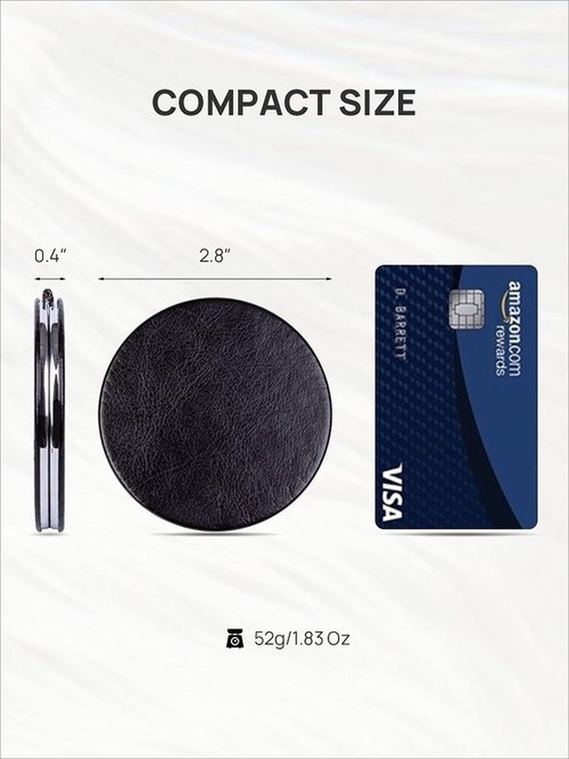 OMIRO 1X/10X(300R) Compact Magnifying Mirror, Unique Plaid Pattern Pocket Mirror with Classic PU Leather, Round, Blue Plaid
