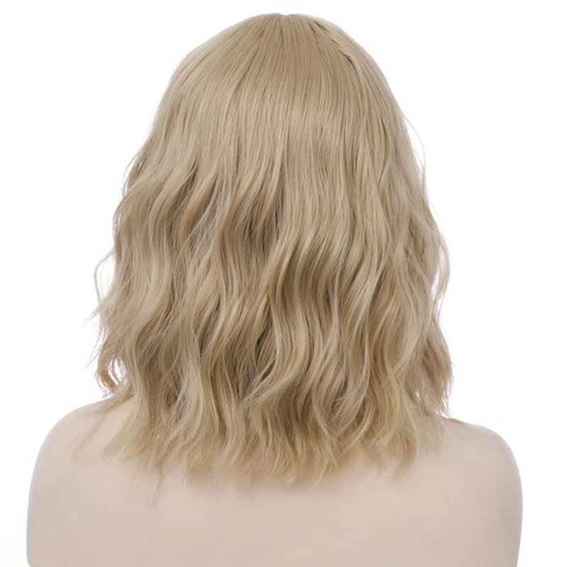 PATTNIUM 14 Inches Blonde Wig Short Wavy Wig Ash Blonde Wig with Bangs Flaxen Blonde Wig for Women Girls Heat Resistant Synthetic Wig(Ash Blonde)