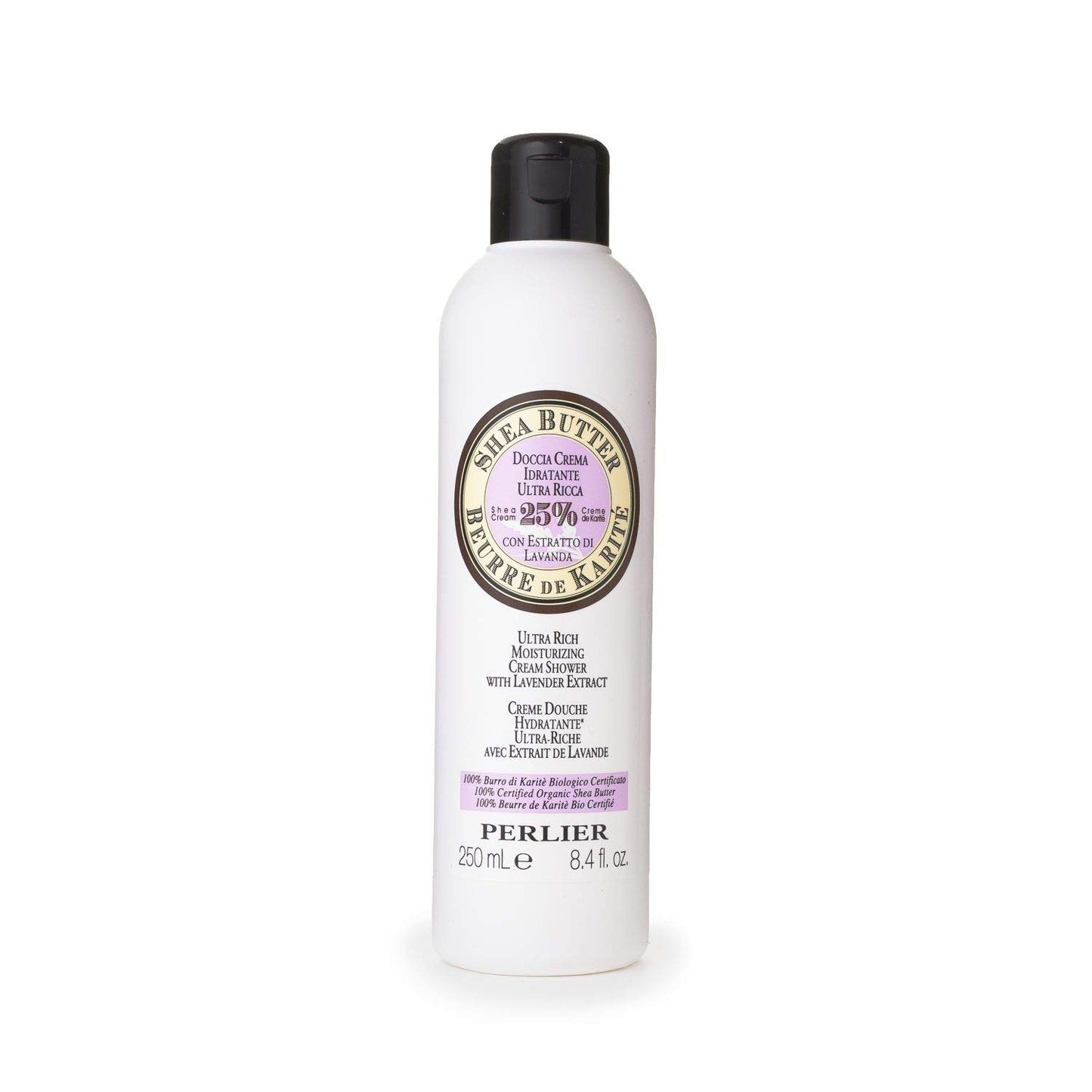 Perlier – Shea & Lavender Bath & Shower Cream, 8.4 oz, Luxurious Moisturizing Body Wash with 25% Shea Cream, Organic Shea Butter & Lavender Extract, Softening Formula, pH-Balanced & SLS-Free