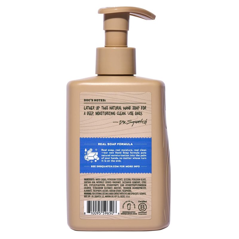 Dr. Squatch Natural Moisturizing Hand Soap - Tough on Dirt + Grime - Clean Ingredient, Gentle for all Skin Types - Moisturizing + Non-Drying - Fresh Falls (8 fl oz, 3-Pack)