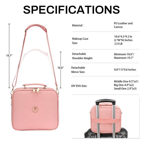 TOPACK Travel Makeup Bag with Led Mirror and Portable Makeup Train Case Led Bags with Mirror Organizer Bag Travel Gifts for Her Women Bestie Pink