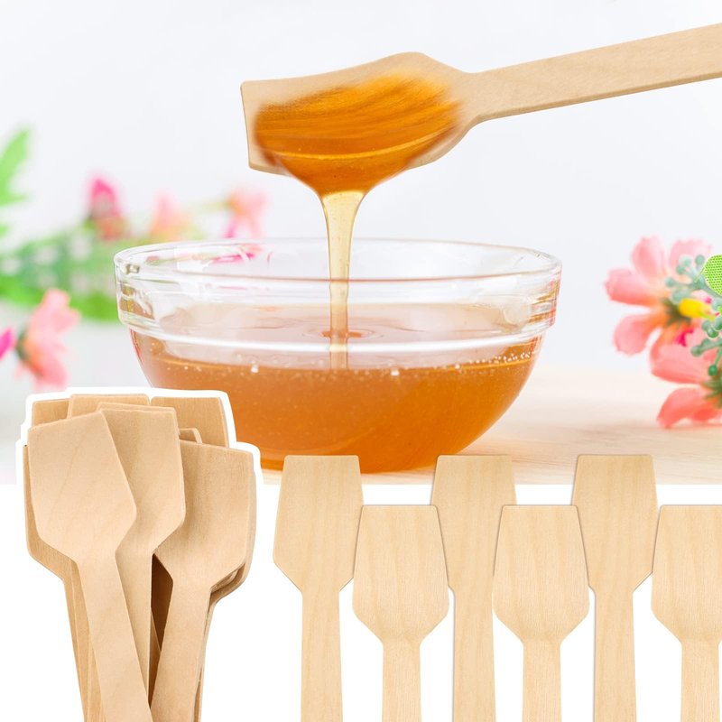WYOMER 300 Pcs 3.75" Disposable Mini Wooden Tasting Spoons - Bulk Small Wood Spoons for Ice Cream Sampling, Honey, Desserts, Charcuterie Board & Tasting Events