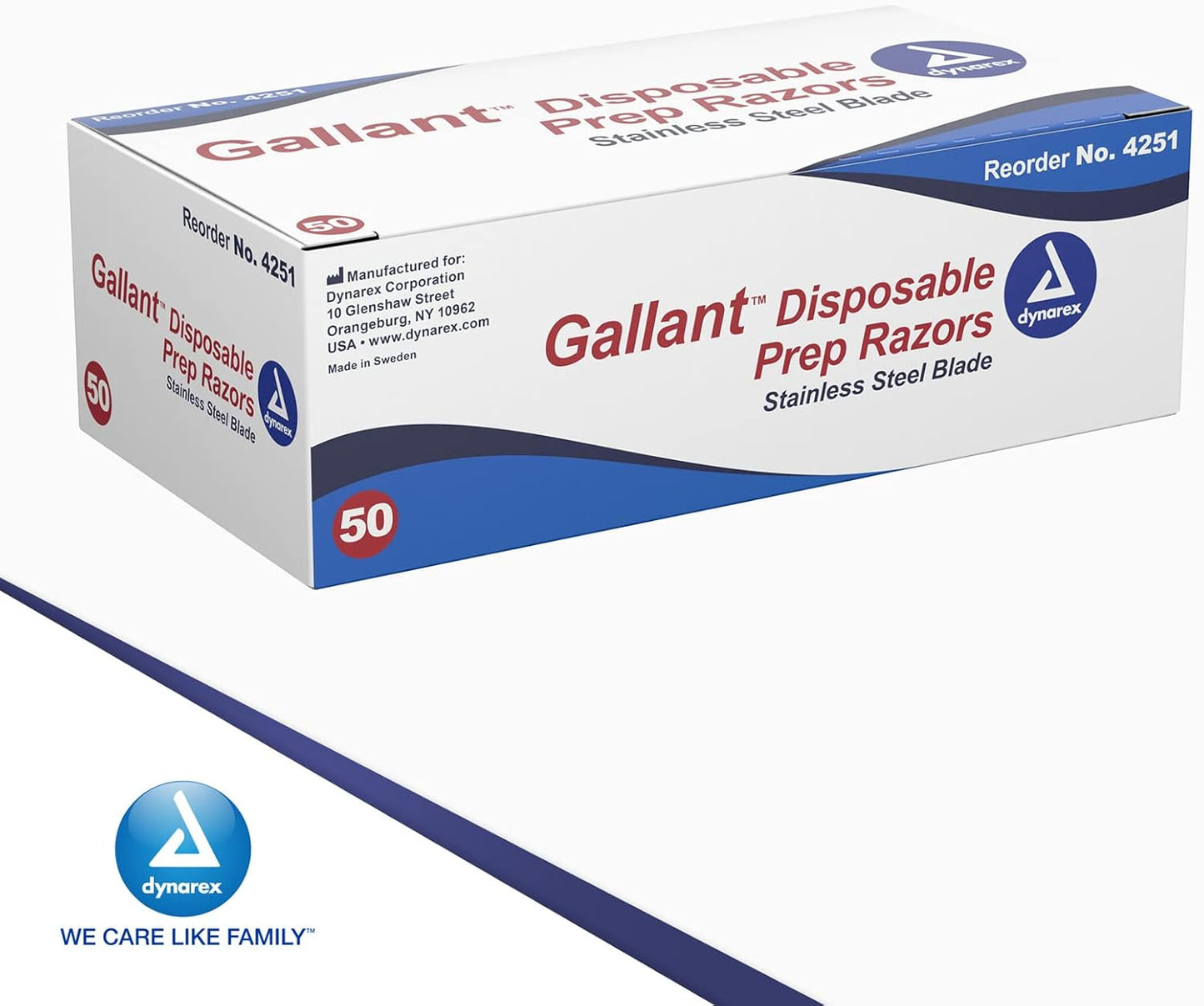 Dynarex Gallant Disposable Prep Razors, Used before ECG and other Procedures, Disposable Razors with Open Design, Ergonomic Surgical Prep Razors, 1 Box of 50 Razors