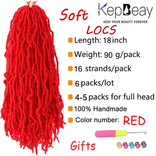 Soft Locs 18Inch 6Packs Long Faux Locs Crochet Hair Pre Looped Soft Goddess Locs Crochet Braids Hair for Women (18 Inch Red) …