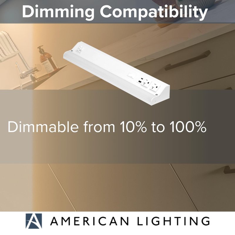 American Lighting LED Courant Plus Undercabinet Light 18 Inch 5CCT 90+ CRI 1000 Lumens with USB-A USB-C and 20A Receptacles White Finish Title 24 Compliant (2 Pack)