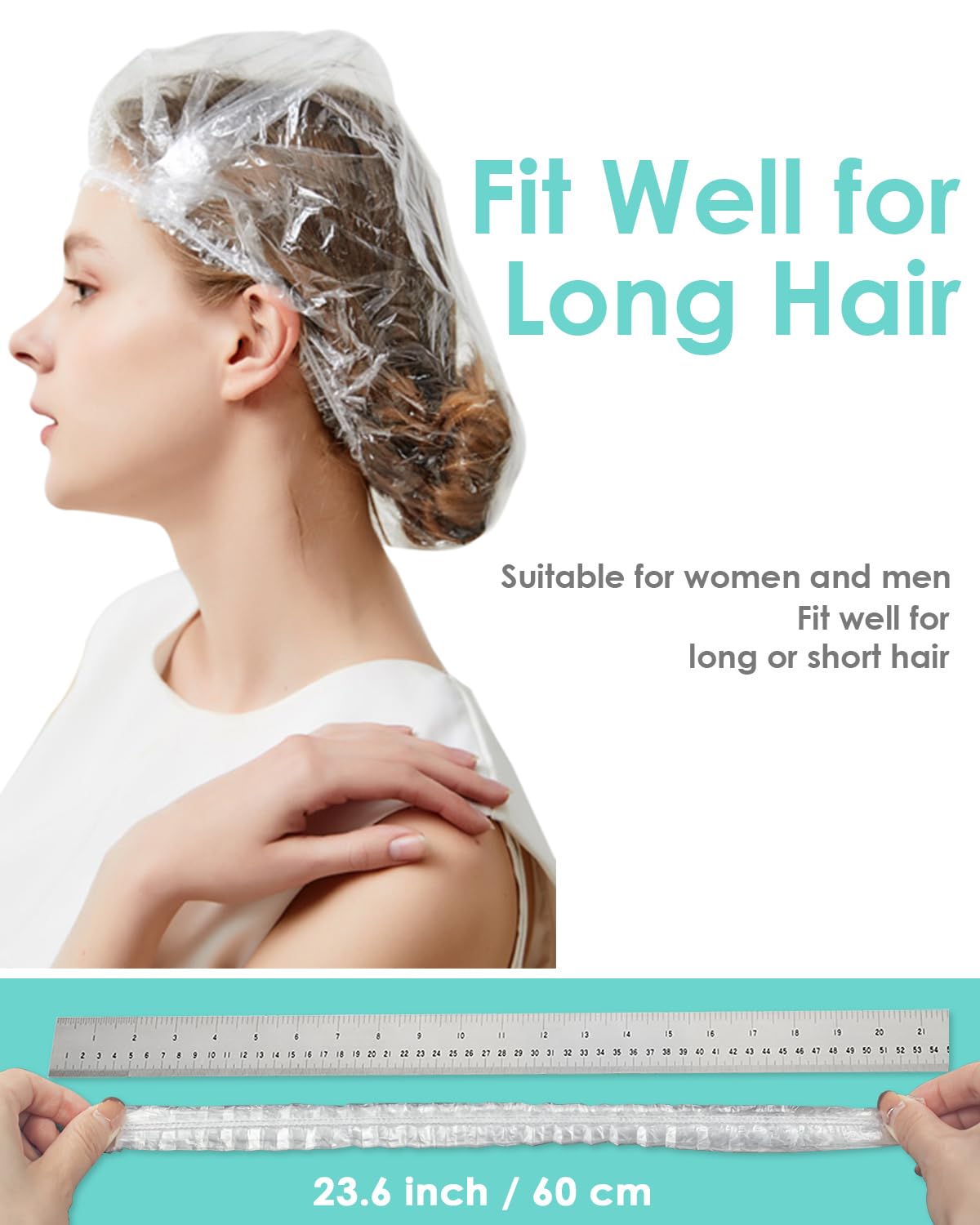 Auban 80 PCS Shower Cap Disposable Extra Large,Bath Caps Clear Waterproof Plastic Elastic Hair Bath Cap Hotel Travel Essentials Accessories Deep Conditioning Hair Care(23.6")