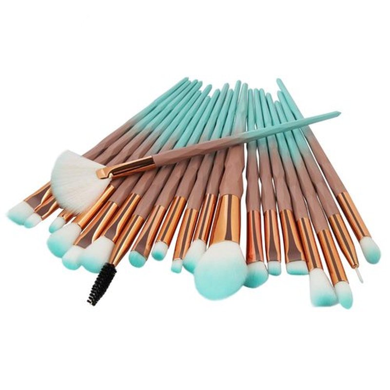 KOLIGHT 20pcs Cosmetic Makeup Brushes Set Eyeshadow Lip Brush for Beautiful Female (gradient green coffee)