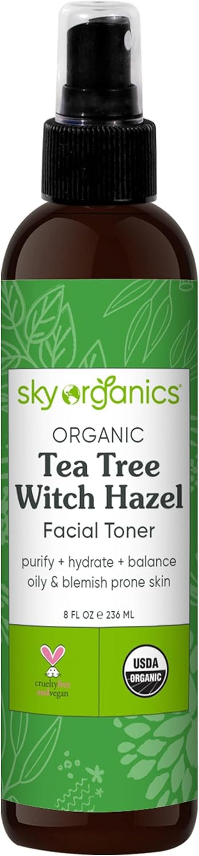 Organic Tea Tree & Witch Hazel Facial Toner - Purifying Hydrating Solution for Blemish-Prone Skin | 8 fl oz